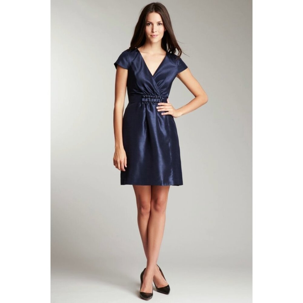 NWT Just Taylor Women's Navy Blue Jewel Surplice Cocktail Dress Sz 14 - Picture 2 of 9